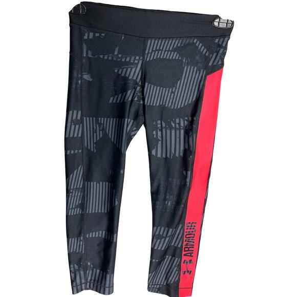 Under Armour Women Leggings Size S Gray Red Heatgear Pull On Athleisure Stretch - Picture 1 of 5